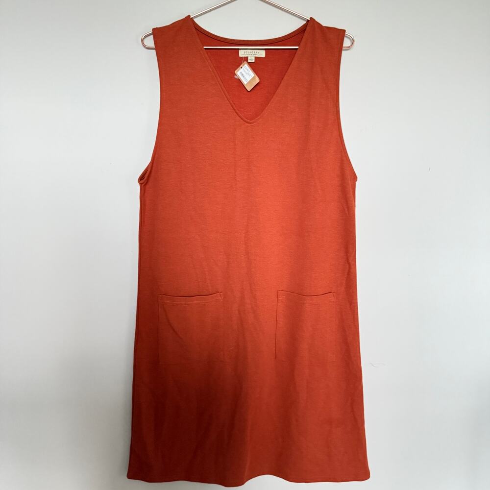 Polagram Womens Romper Dress L Rust Pockets Playful Minimalist Preppy Lagenlook